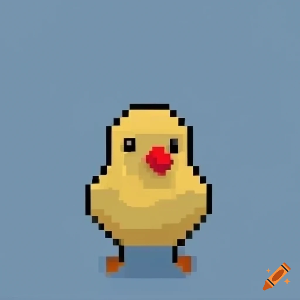 Charming 8-bit illustration of a cartoon chicklet on Craiyon