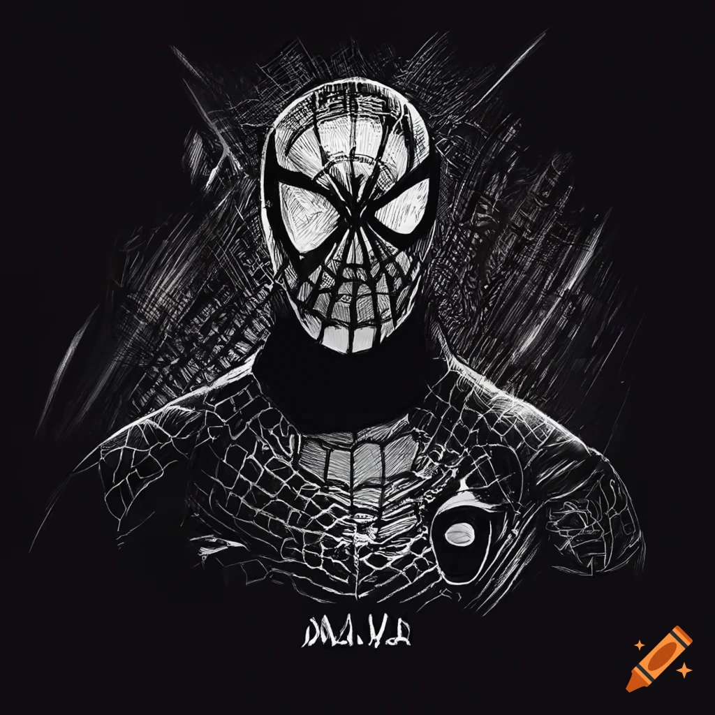 Spiderman in FC Barcelona Jersey in black and white drawing