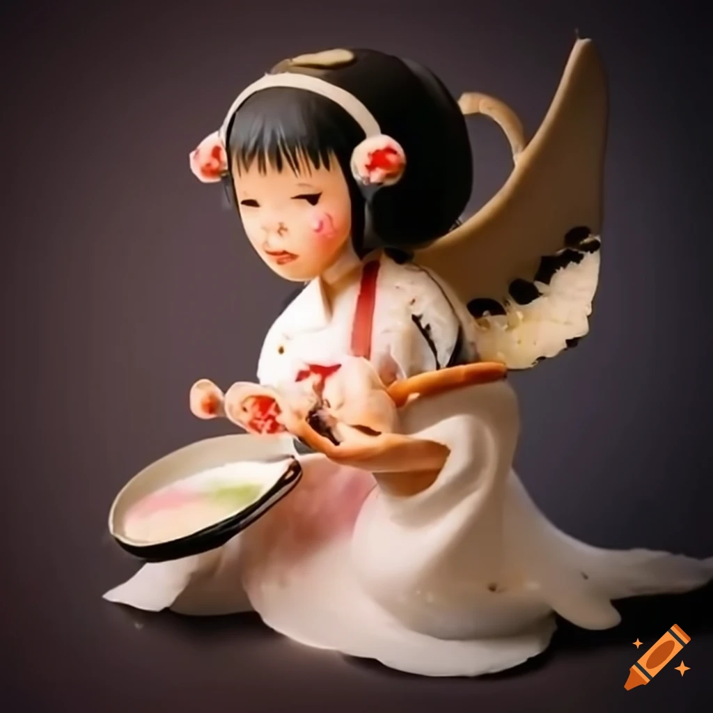 Japanese angel serving sushi