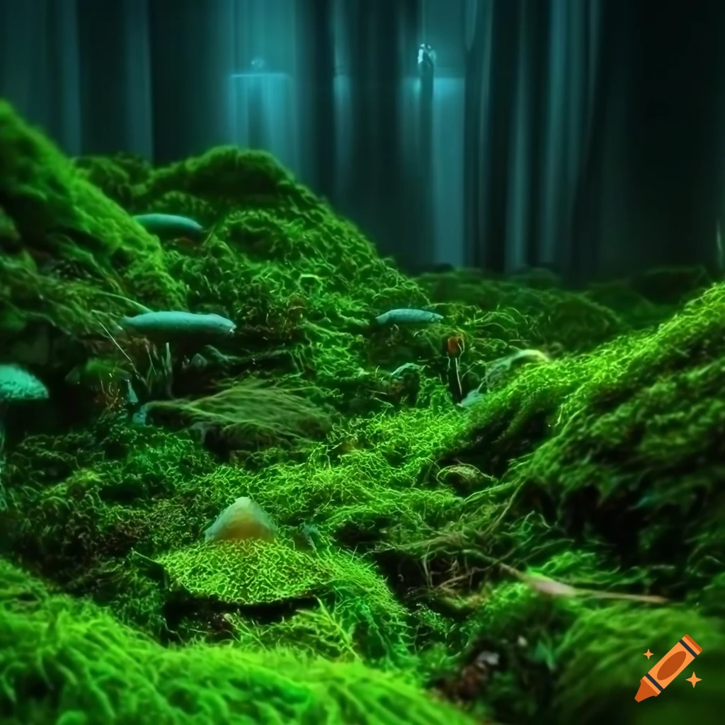 Glowing biopunk cityscape with mythical creatures and biological energy sources