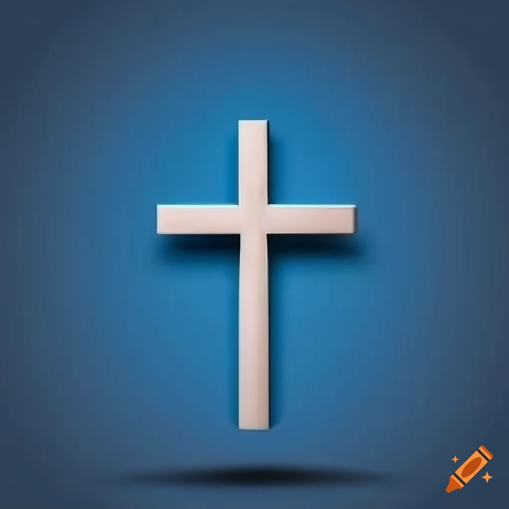 White Christian cross on a blue background