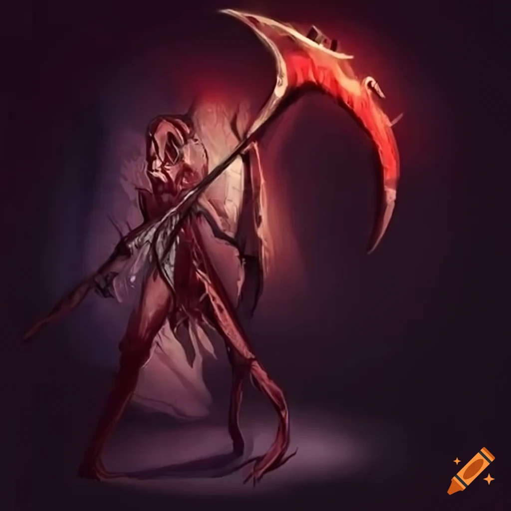 Demonic slim scythe with a hellish appearance