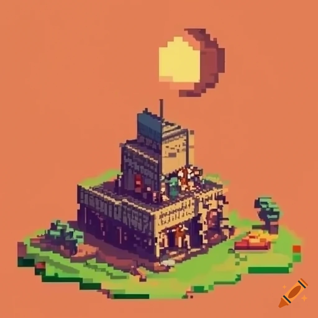 Perspective isometric pixel art scene of a old west desert for a game