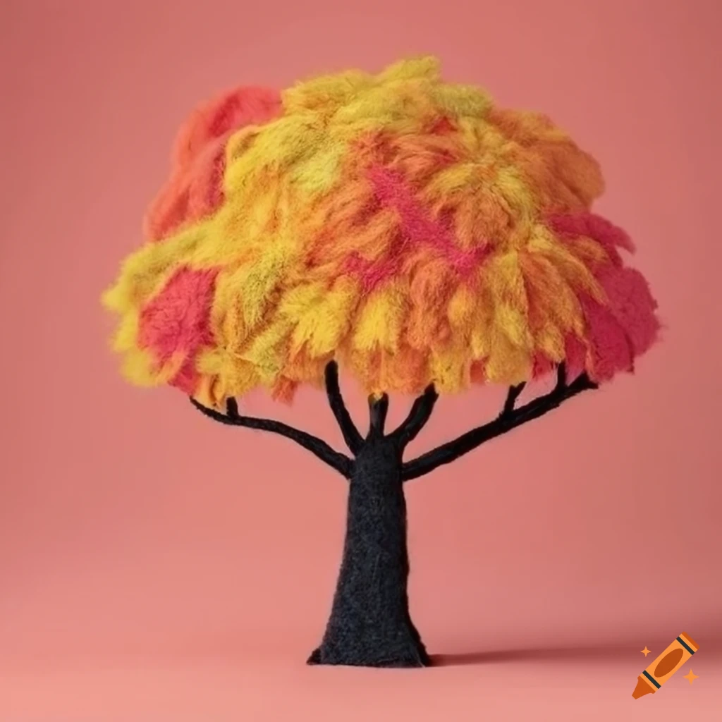 Autumn tree made of fabric with bright pastel colors and bold stitching lines