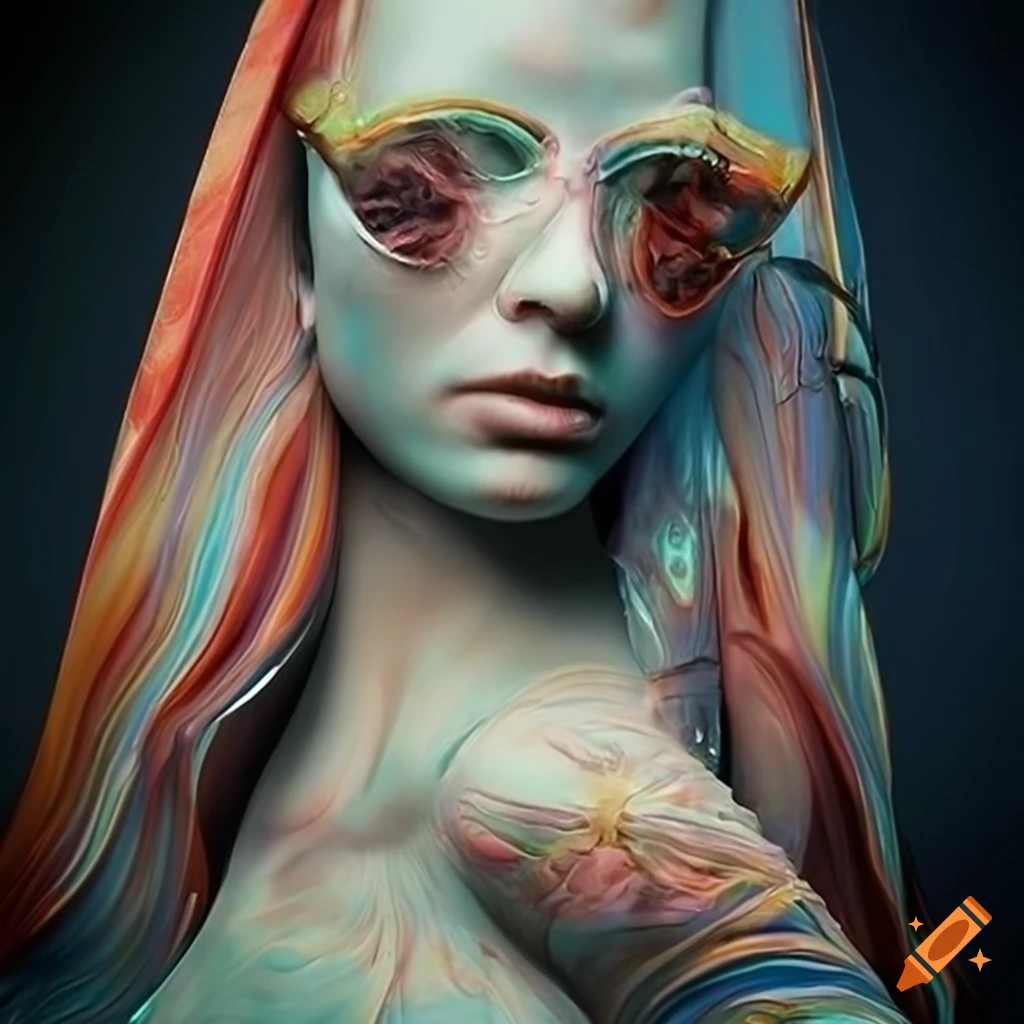 Sculpted ultra HD quality random colored marble figures with intricate details and cinematic lighting