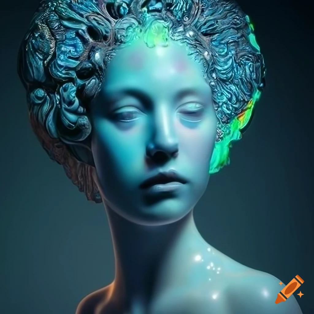 Sculpted marble figures with intricate details and cinematic lighting