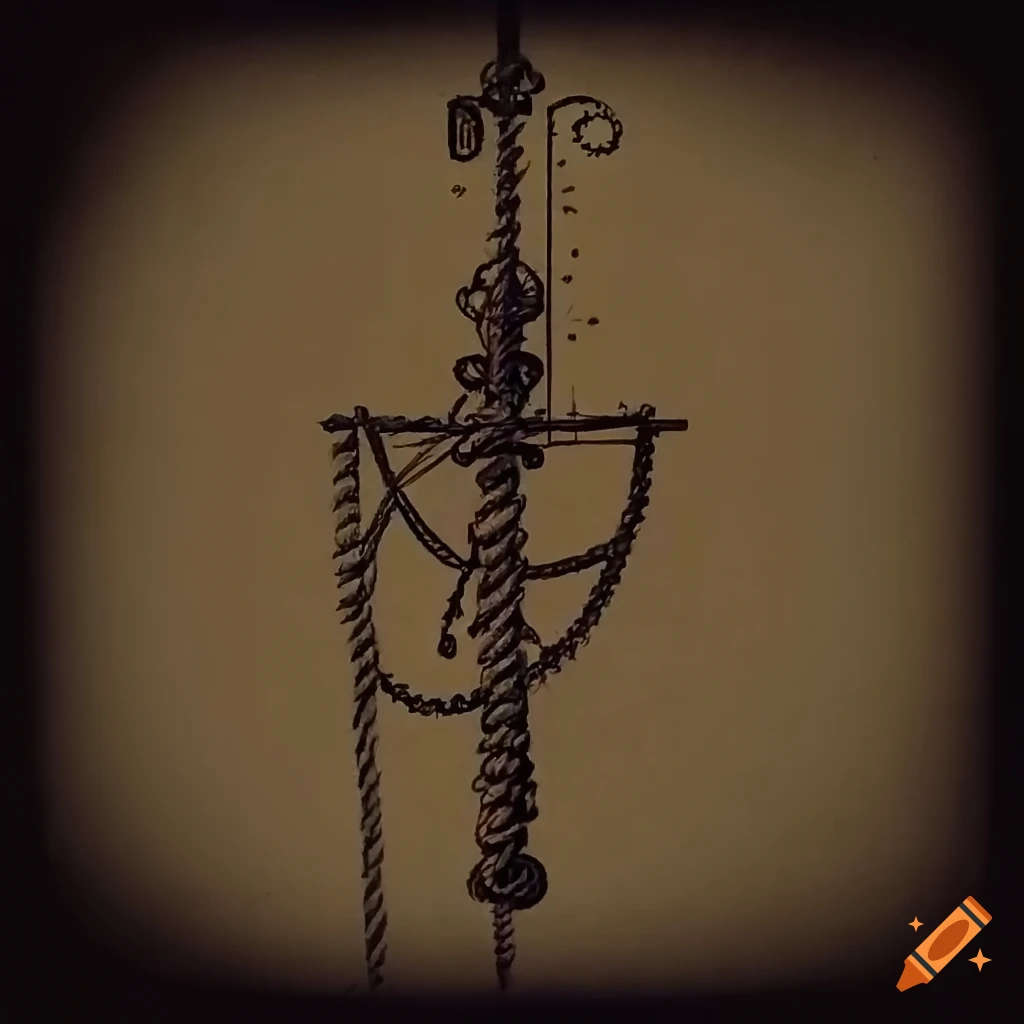 Noose on a rope around a crucifix in a cathedral with a sepia renaissance and steampunk style