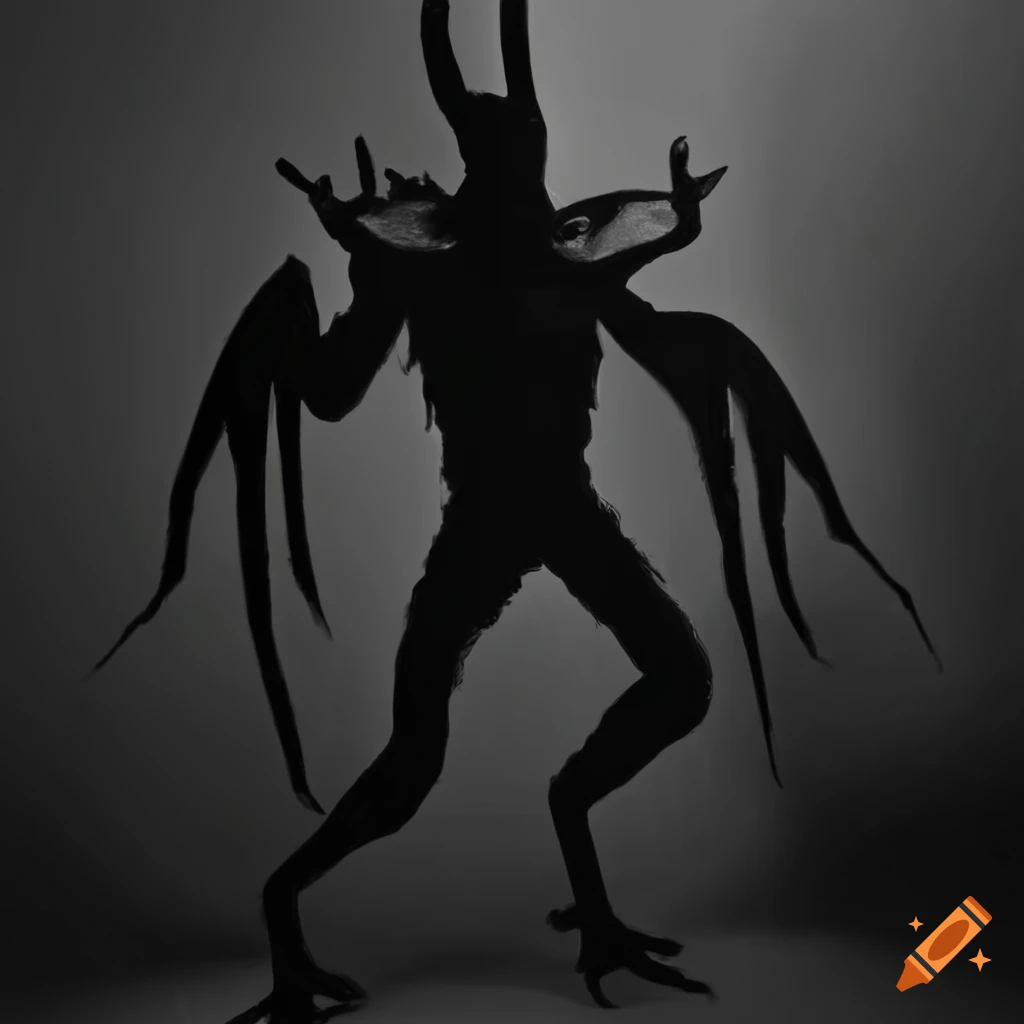 Mothman shadow figure in black and white