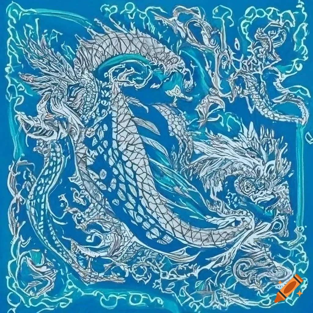 Korean traditional style drawing of blue dragon and white tiger facing each other