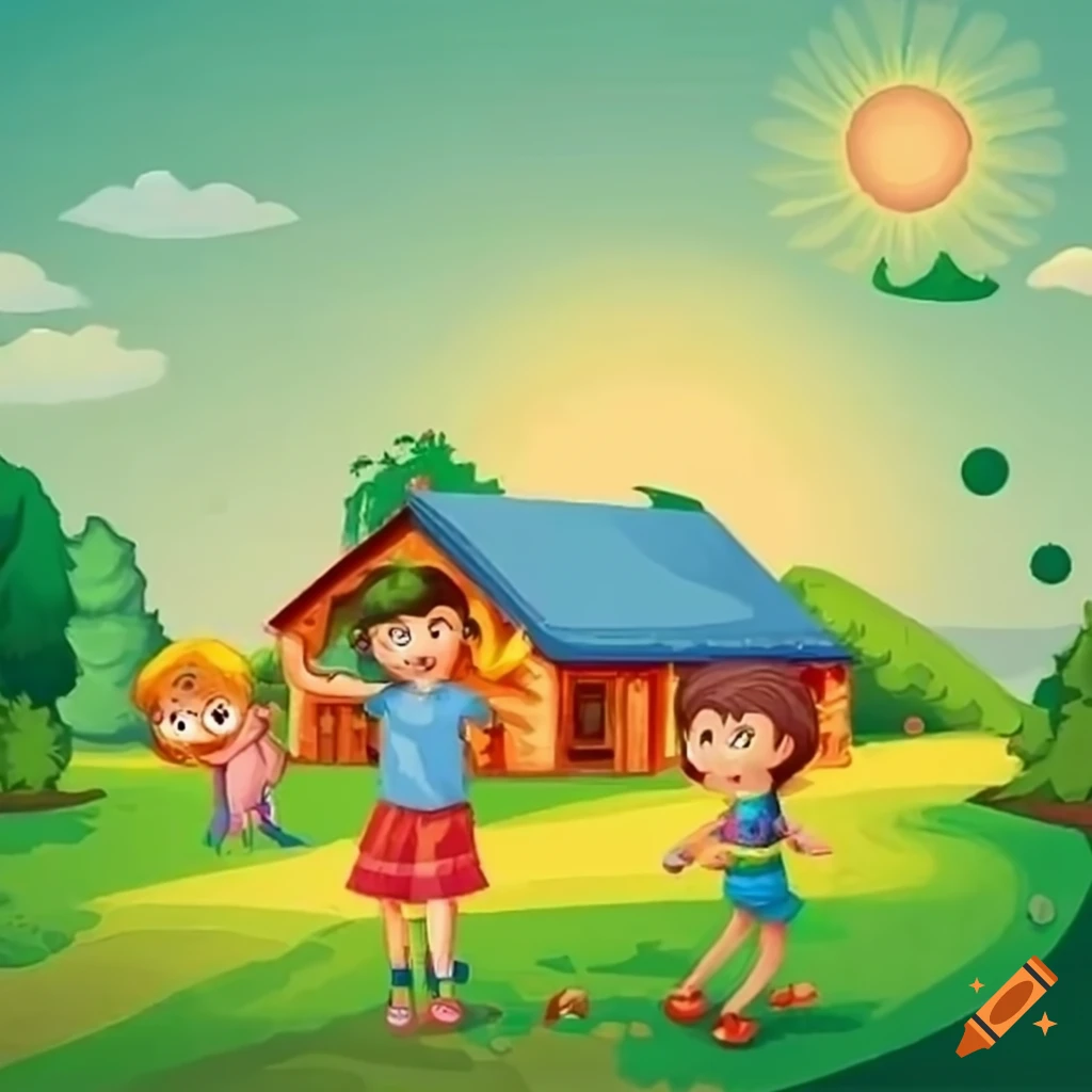 Village scene with children playing