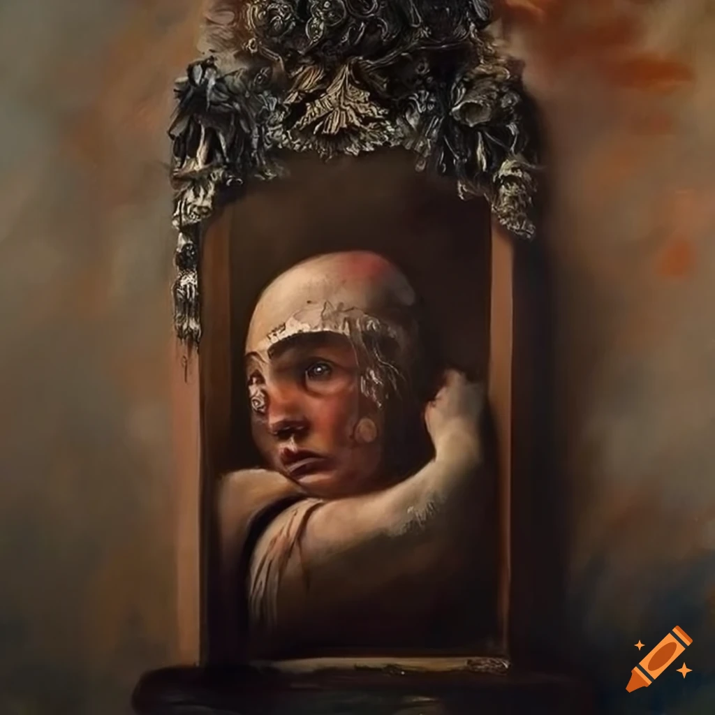 Contemplative prisoner's dream with surreal symbols in oil brushstrokes