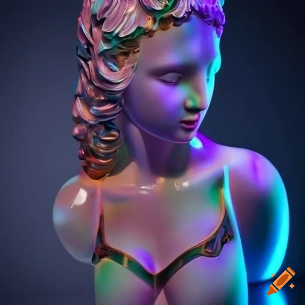 Sculpted marble figures with vibrant colors and intricate details under cinematic lighting