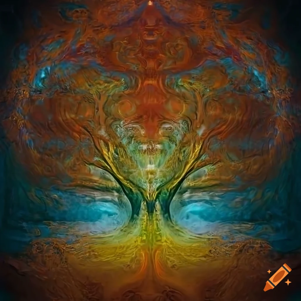 Abstract biomechanical organic artwork with tree-like elements