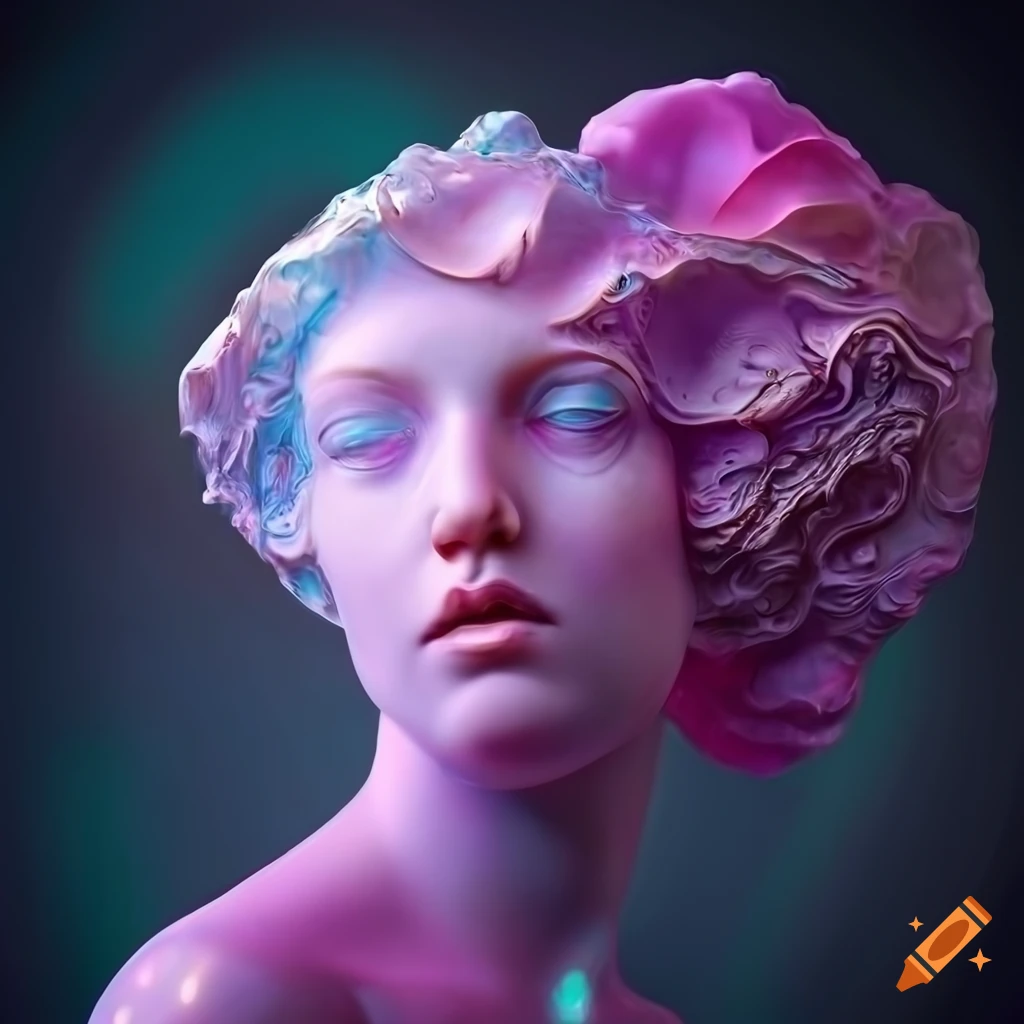 Sculpted marble figures with intricate details in cinematic lighting