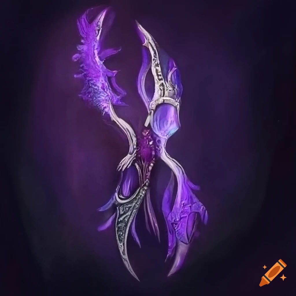 Elvish twinblades with dark poisonous aura and shiny silver blades on ...