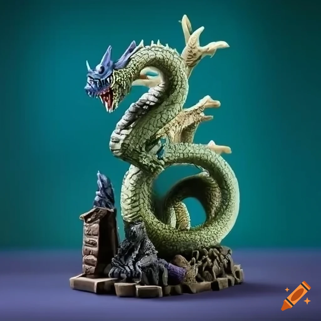 Dungeons and Dragons figurine standing on a platform with a hydra