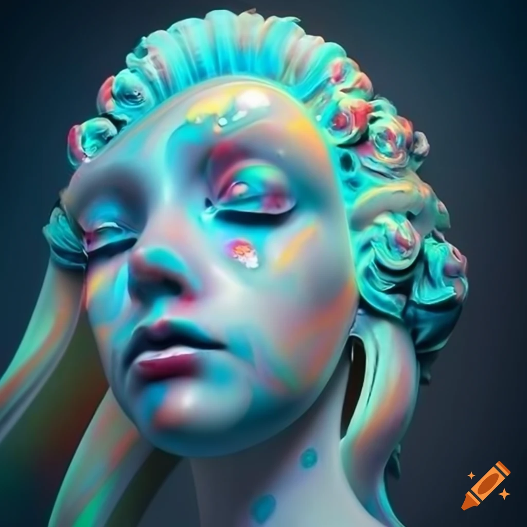 Sculpted random colored veined marble figures with intricate details