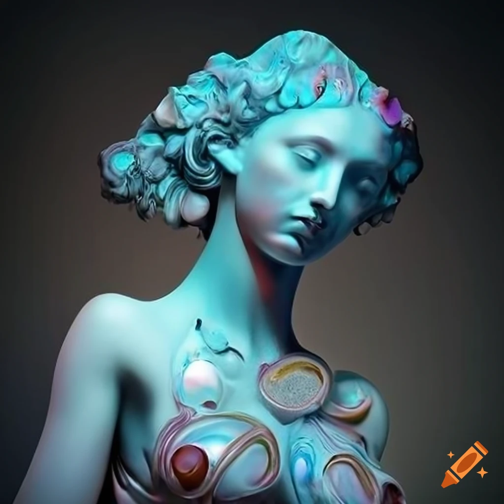 Sculpted 4K ultra HD quality of random colored veined marble figures with intricate details