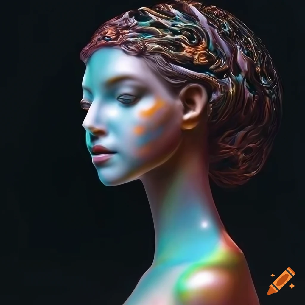 Sculpted random colored veined marble figures with cinematic lighting