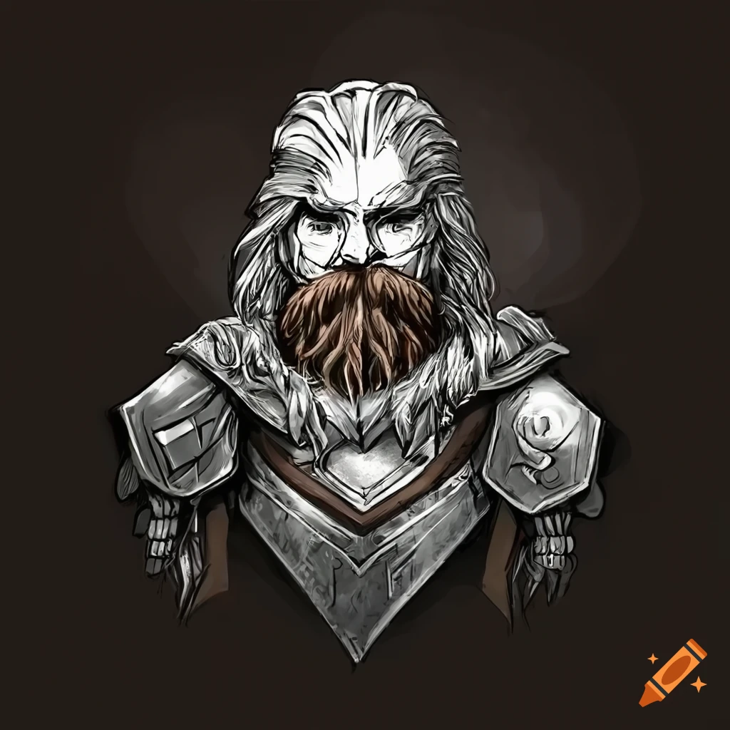 High-quality RPG character portrait of a young dwarven paladin with long beard and full helm