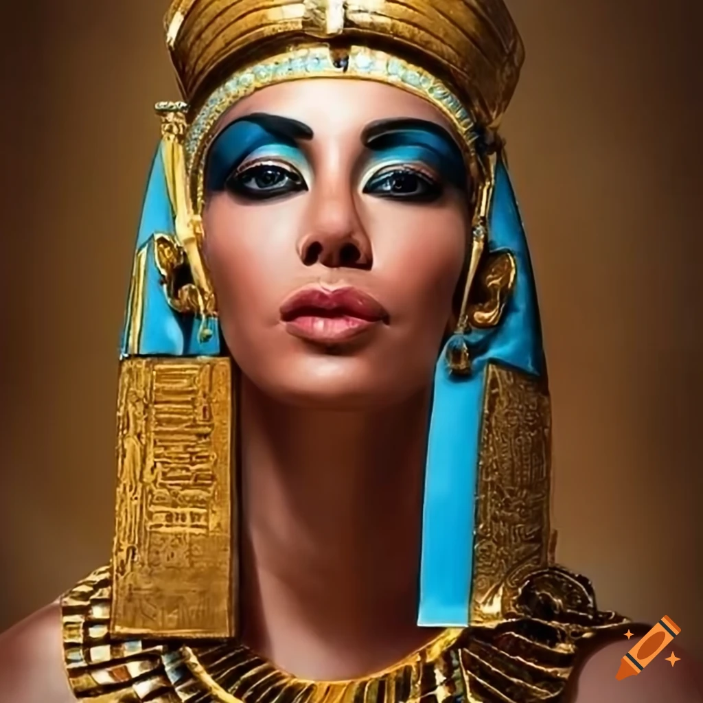 Iconic portrayal of Cleopatra with the Crown of Upper and Lower Egypt