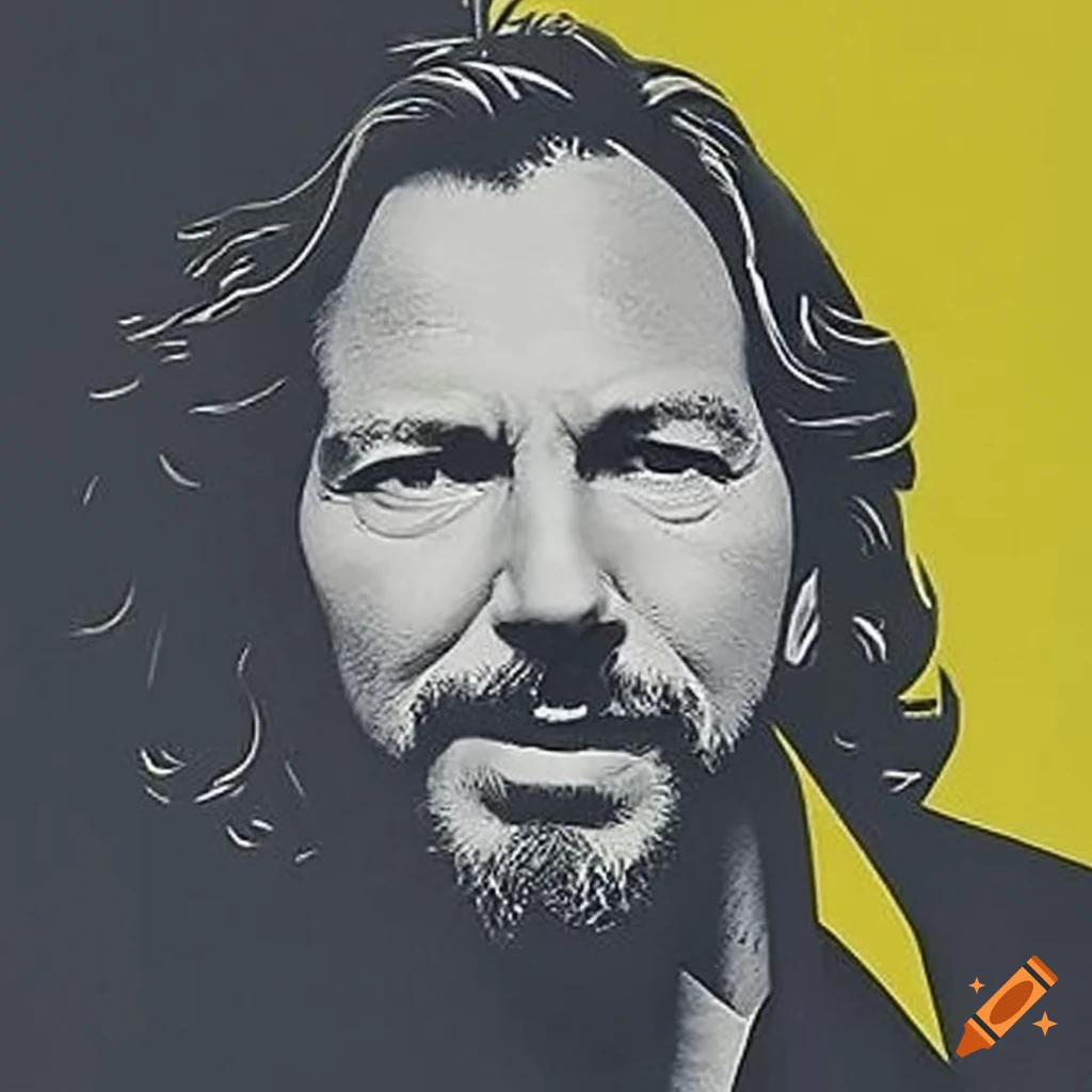 Eddie Vedder 3 color stencil with bold lines on yellow and black background