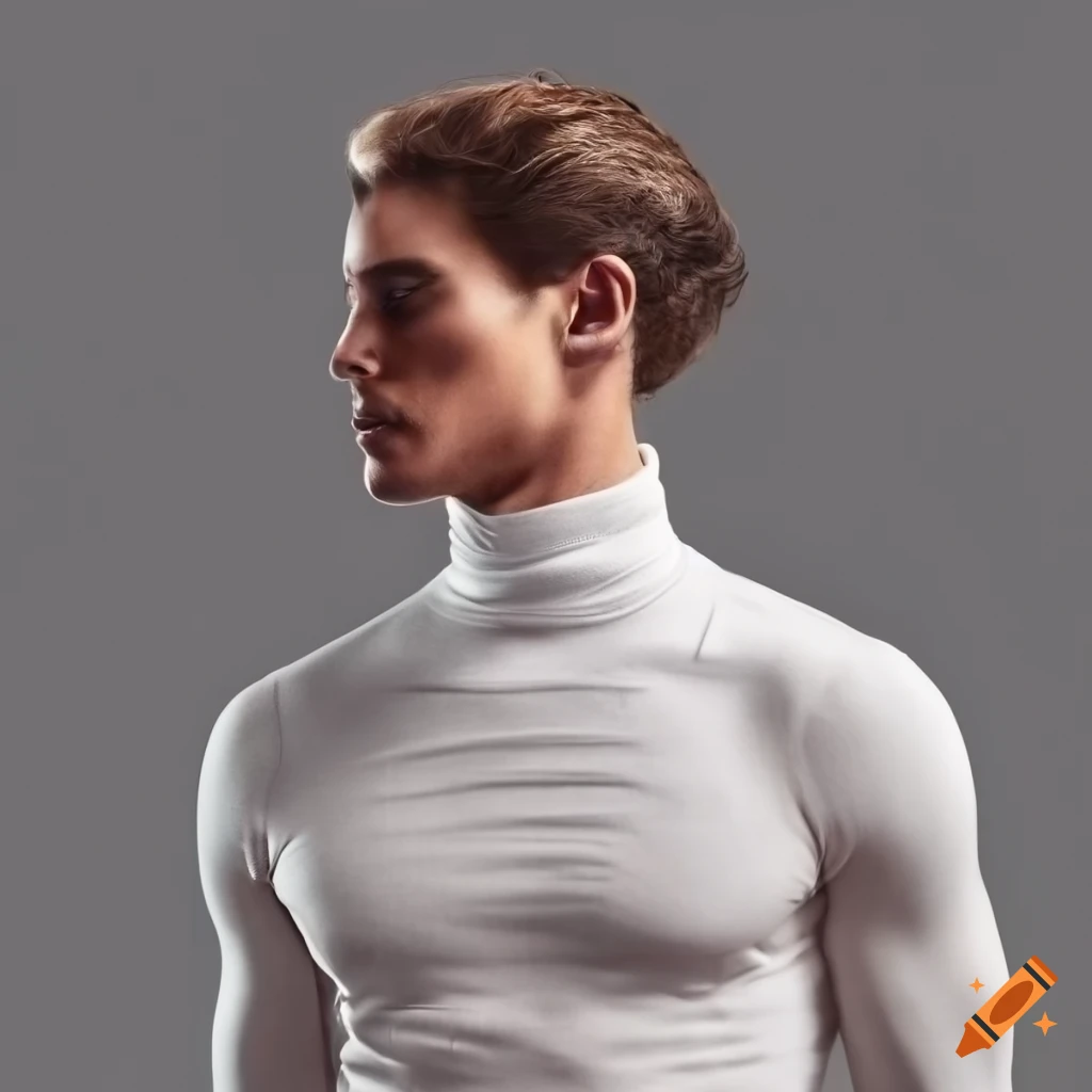 Man in white cotton turtleneck shirt