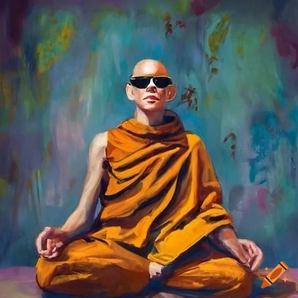 Meditating monk in sailor hat and sunglasses - Impressionist style