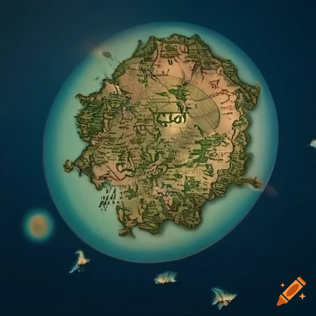 Ancient map showing six islands arranged in a circle