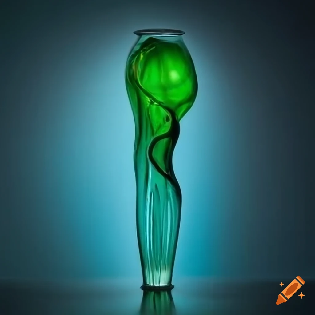 Vase with organic shapes inspired by nature in green glass