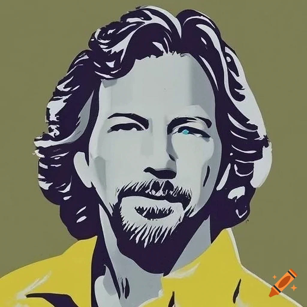 Eddie Vedder stencil art with bold lines on yellow and black background