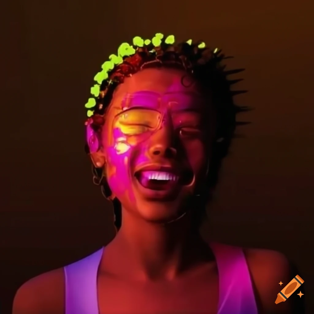 Colorful transitions and light rays representing joy and delight with a person's face expression
