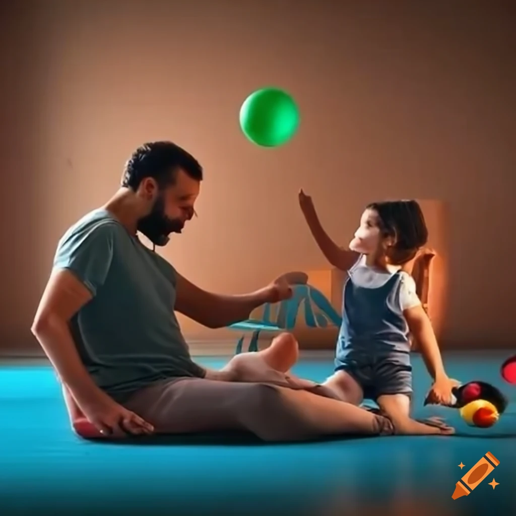 Father and daughter playing games in a physical therapy session room