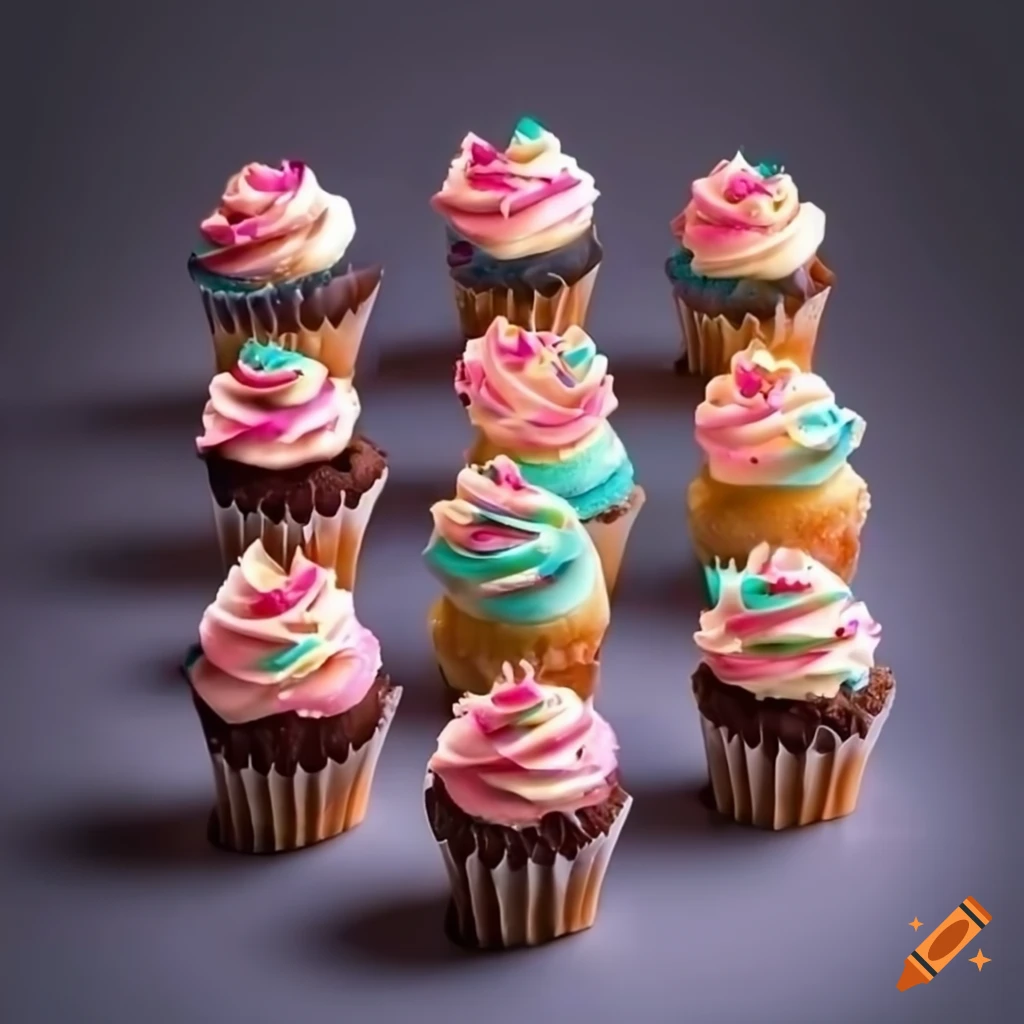 Delicious display of frosted cupcakes in three rows