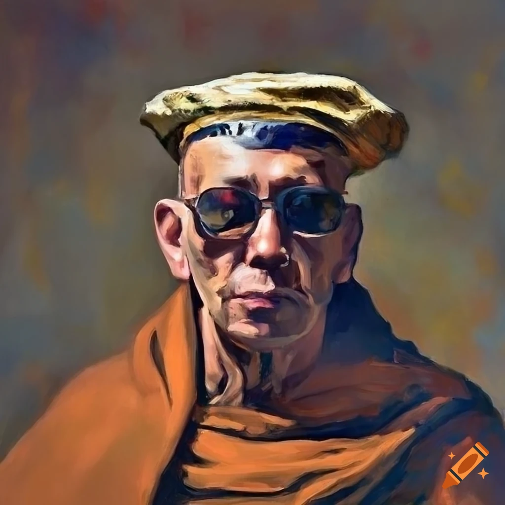 Meditating monk in sailor hat and sunglasses - Impressionist style