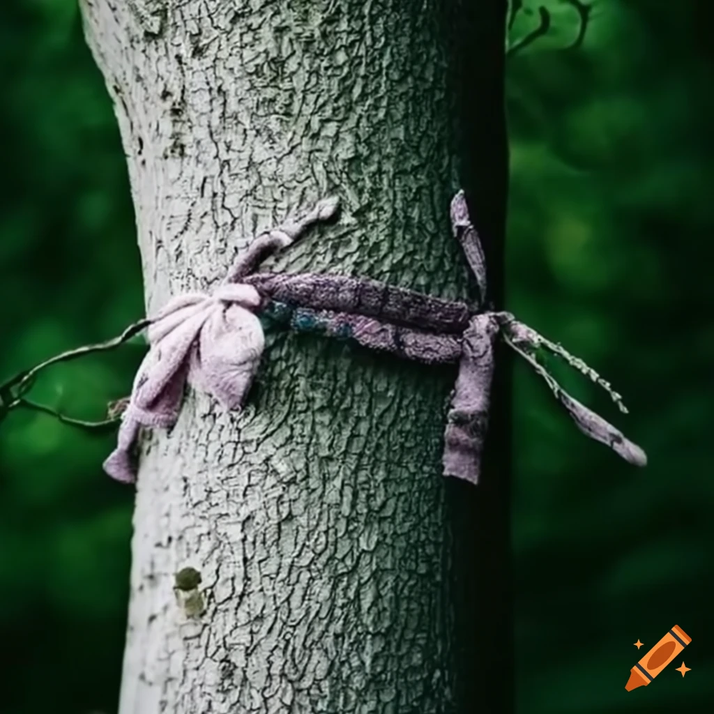 Tree adorned with baby clothes along a roadside
