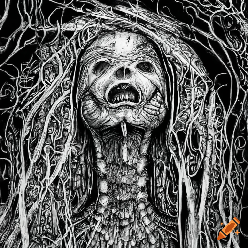 Intricate ink drawing depicting being trapped in a nightmare