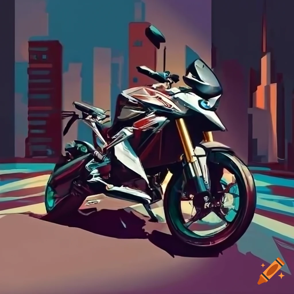 Sleek BMW G310R in urban setting with skyscrapers and busy streets