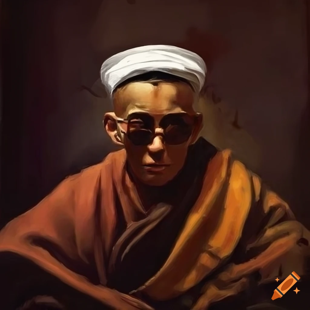 Meditating monk in sailor hat and sunglasses - Impressionist style