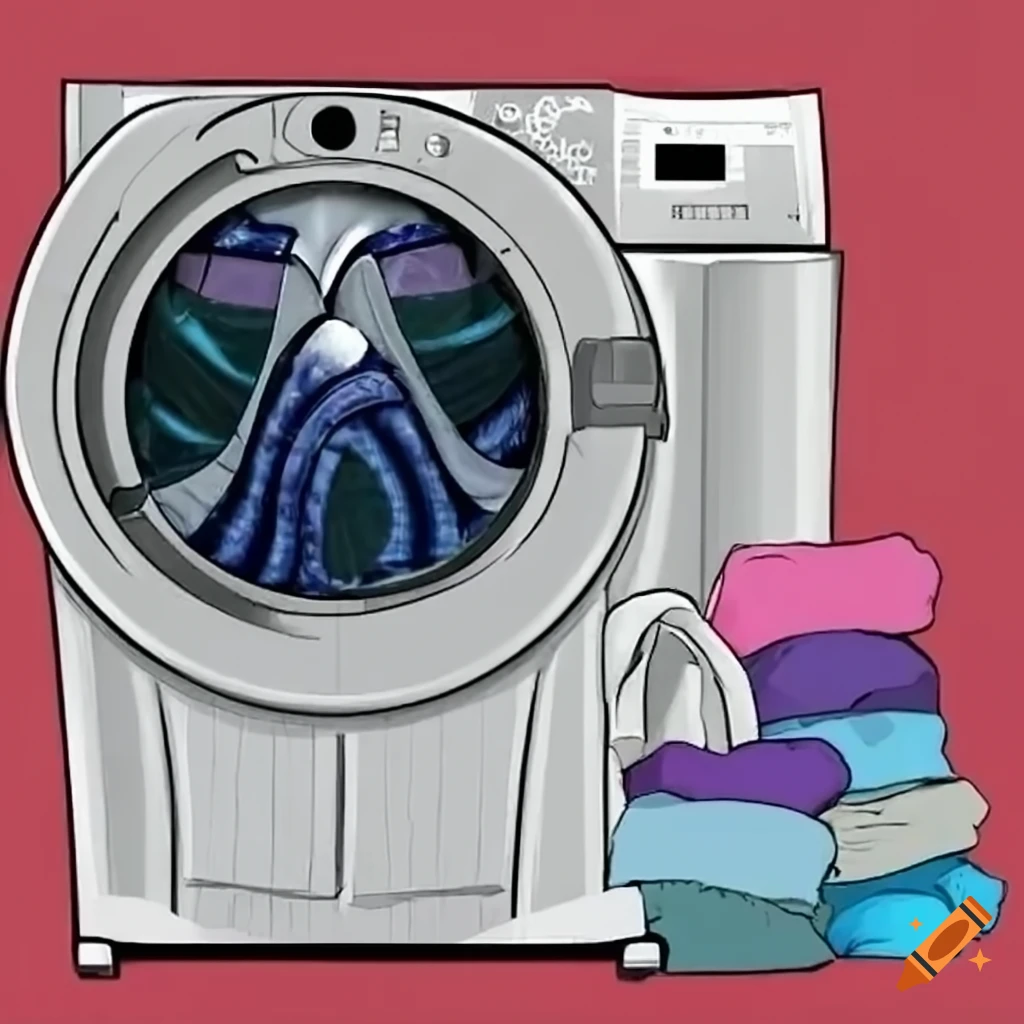 Washing machine surrounded by piles of clothes