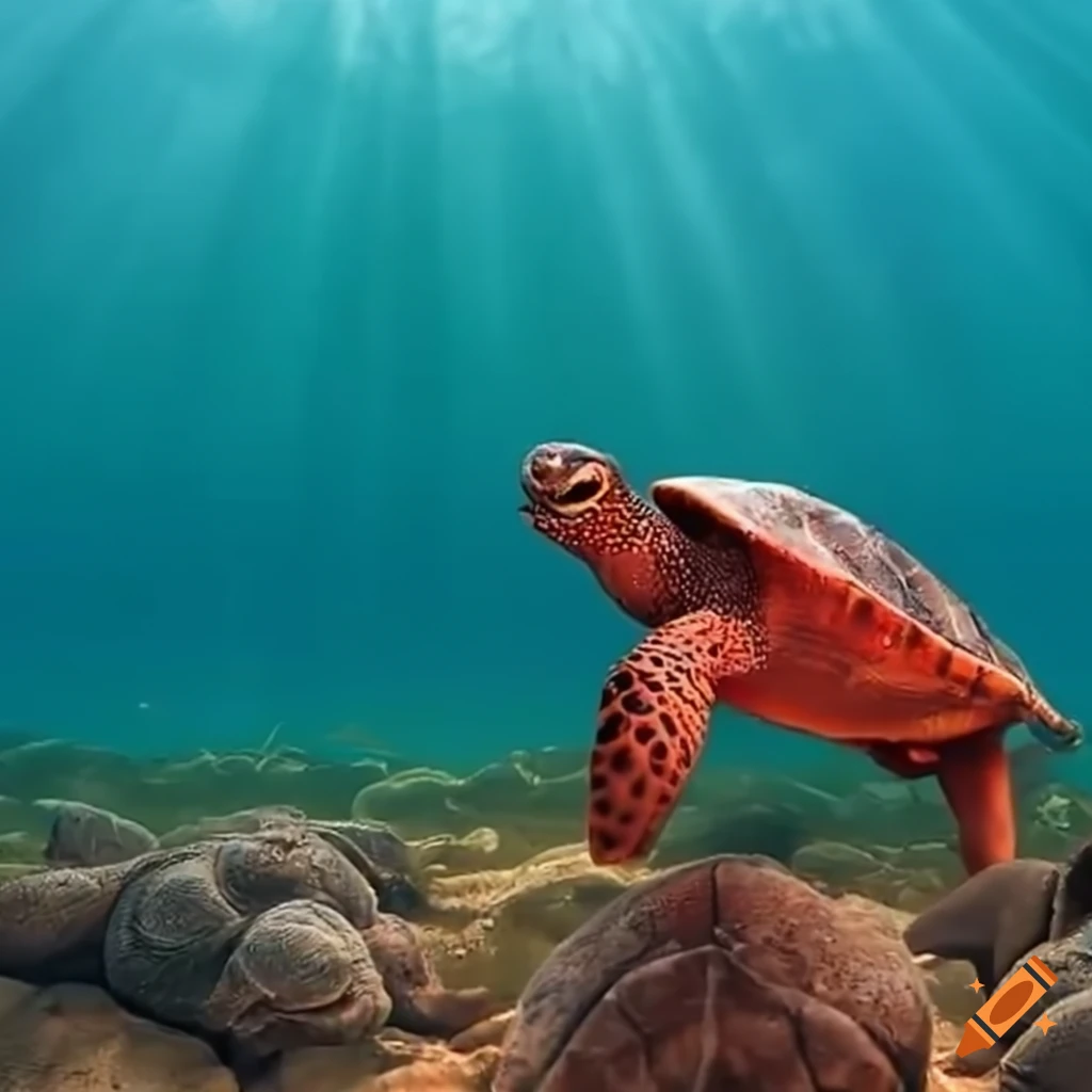 Red turtle on the seashore drawing