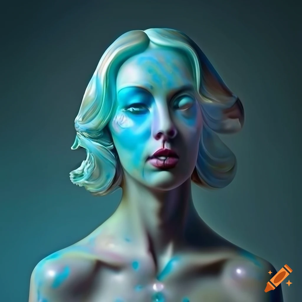 Sculpted 4K ultra HD quality of random colored veined marble figures with intricate details