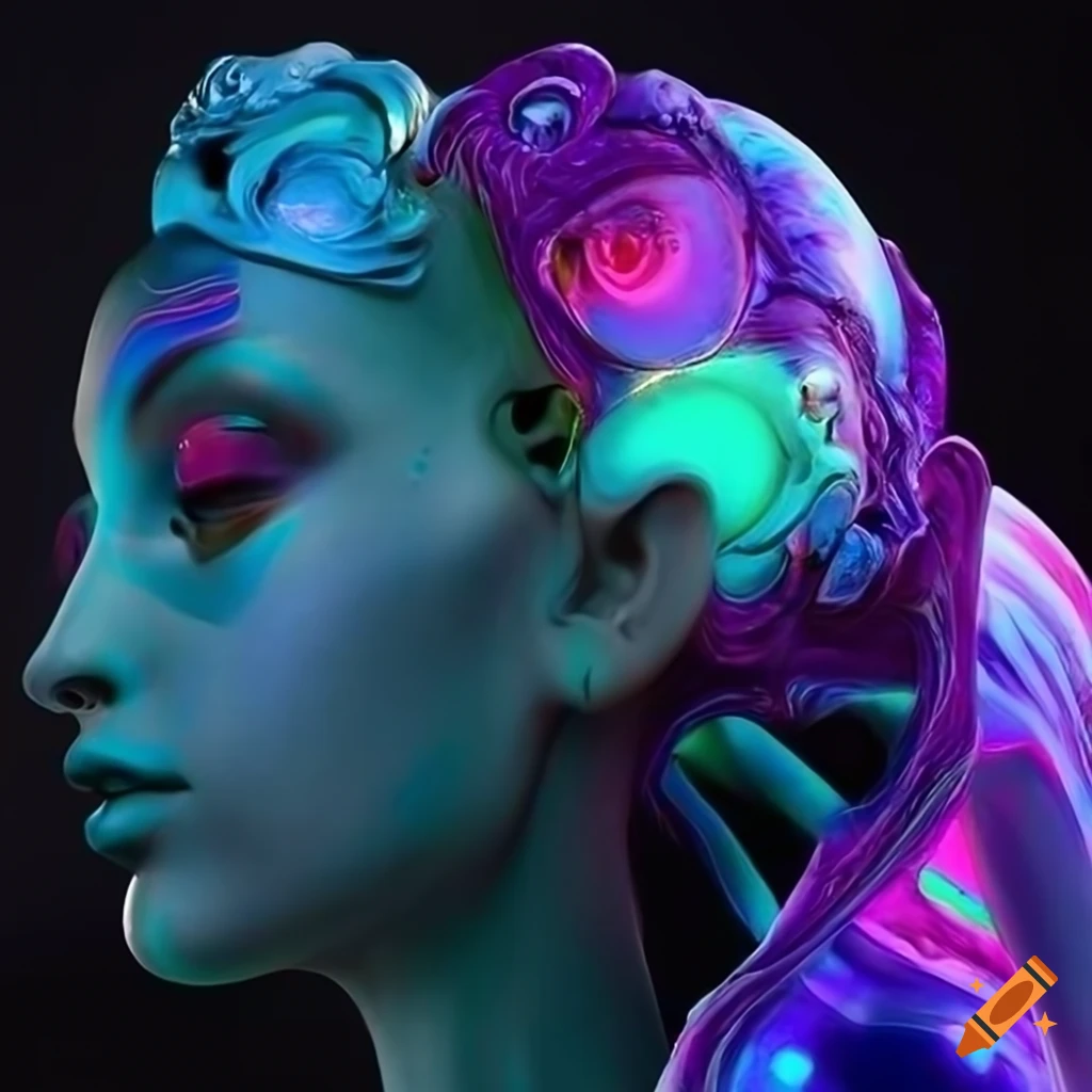 Sculpted random colored veined marble figures with intricate details