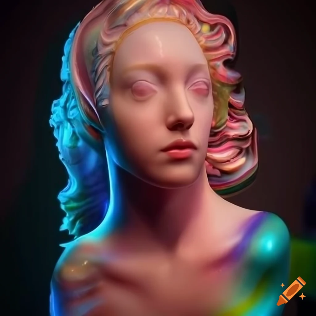 Sculpted random colored veined marble figures in cinematic lighting