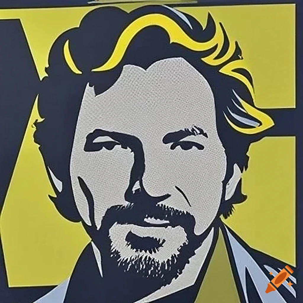 Eddie Vedder 3 color stencil with bold lines on yellow and black background