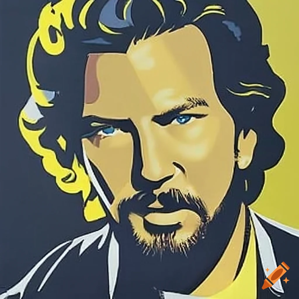 Young Eddie Vedder stencil art with yellow and black background