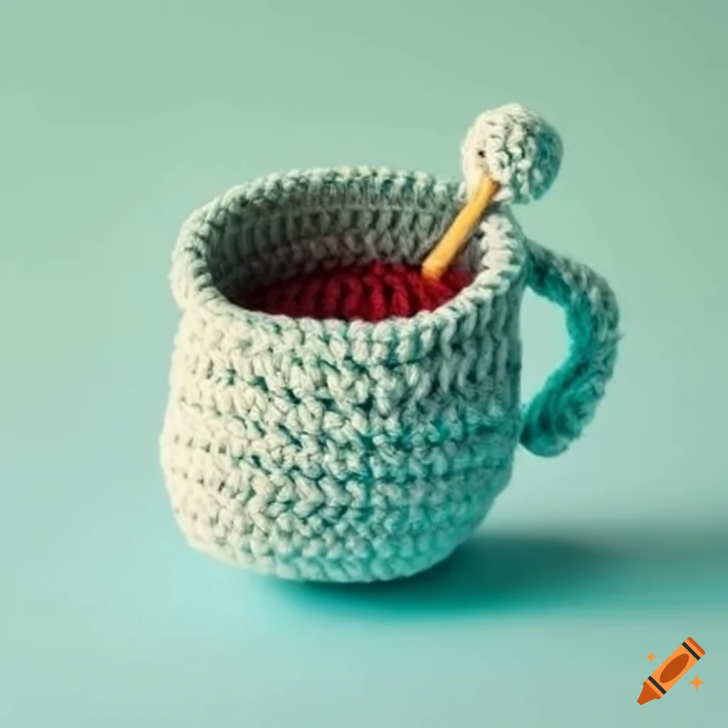 Crocheted cup of tea yarn art logo