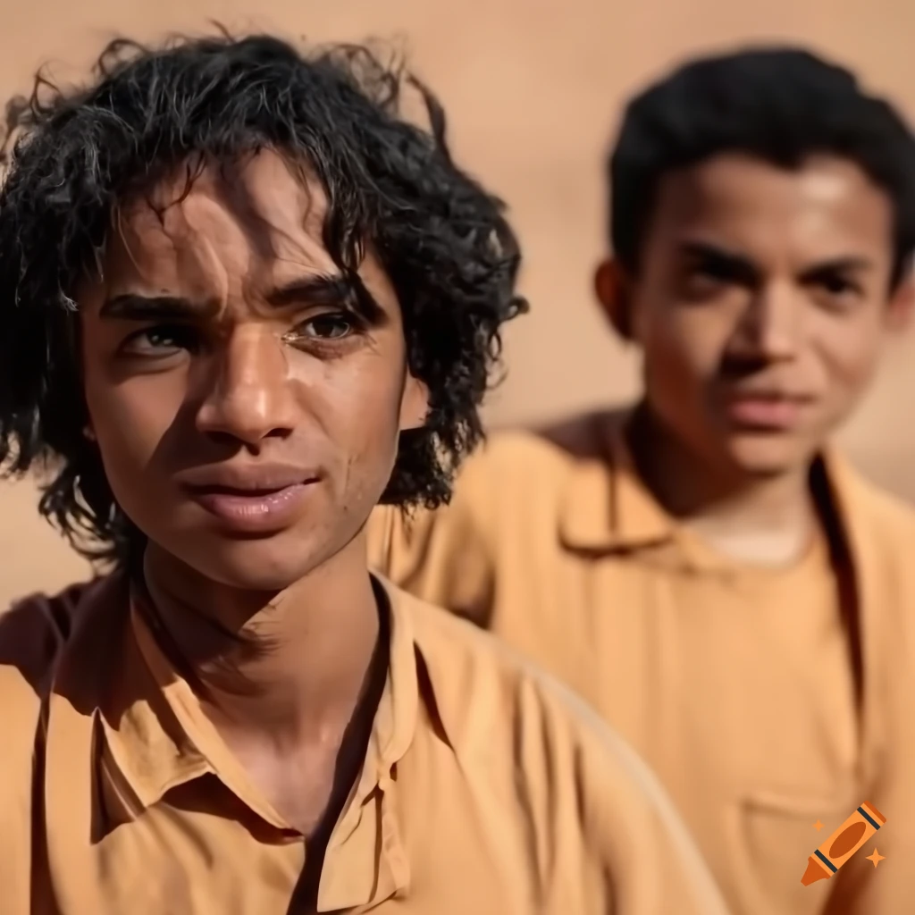 Short wavy black hair man with Arab features at Bedouin campsite