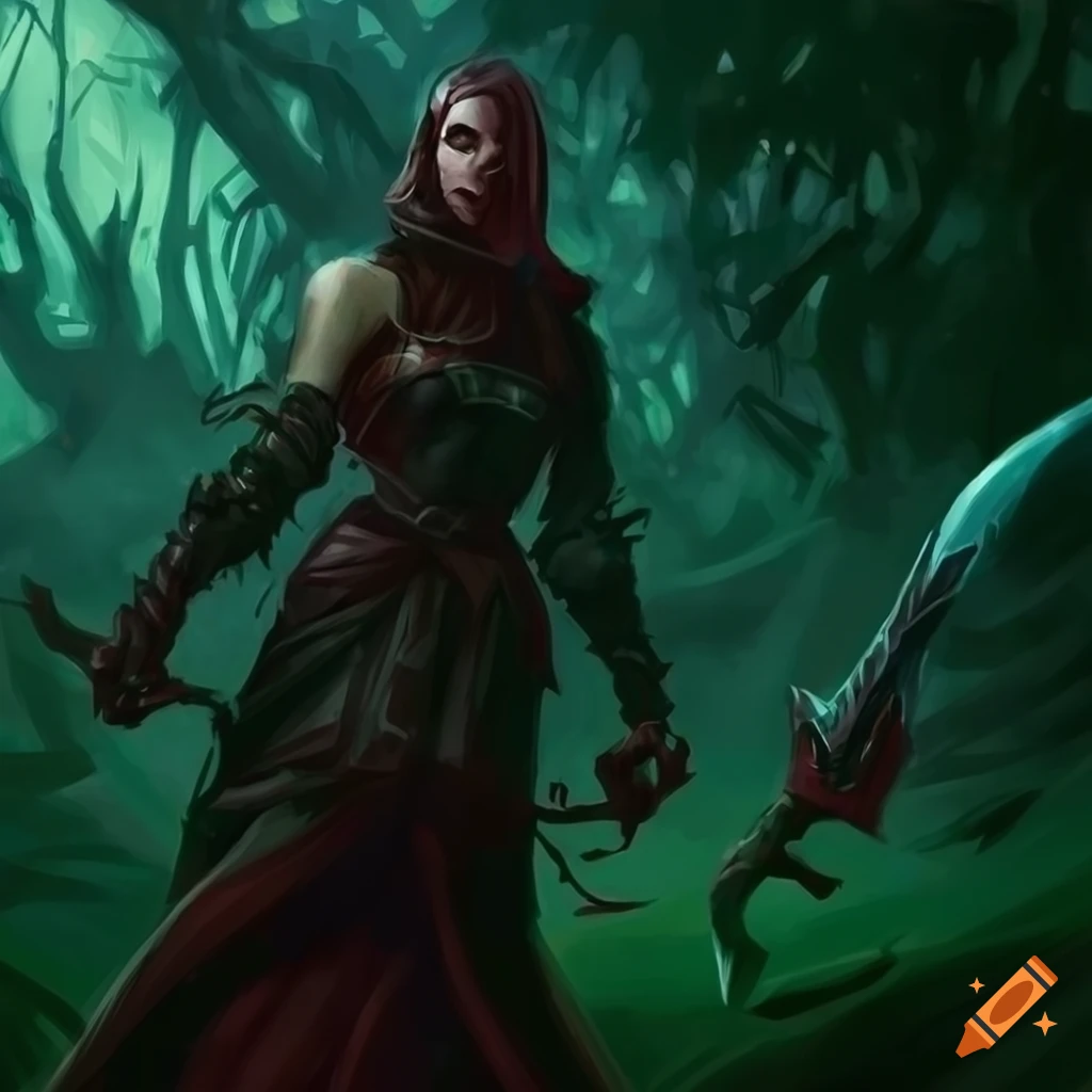 Dark poison sword in a mysterious forest setting