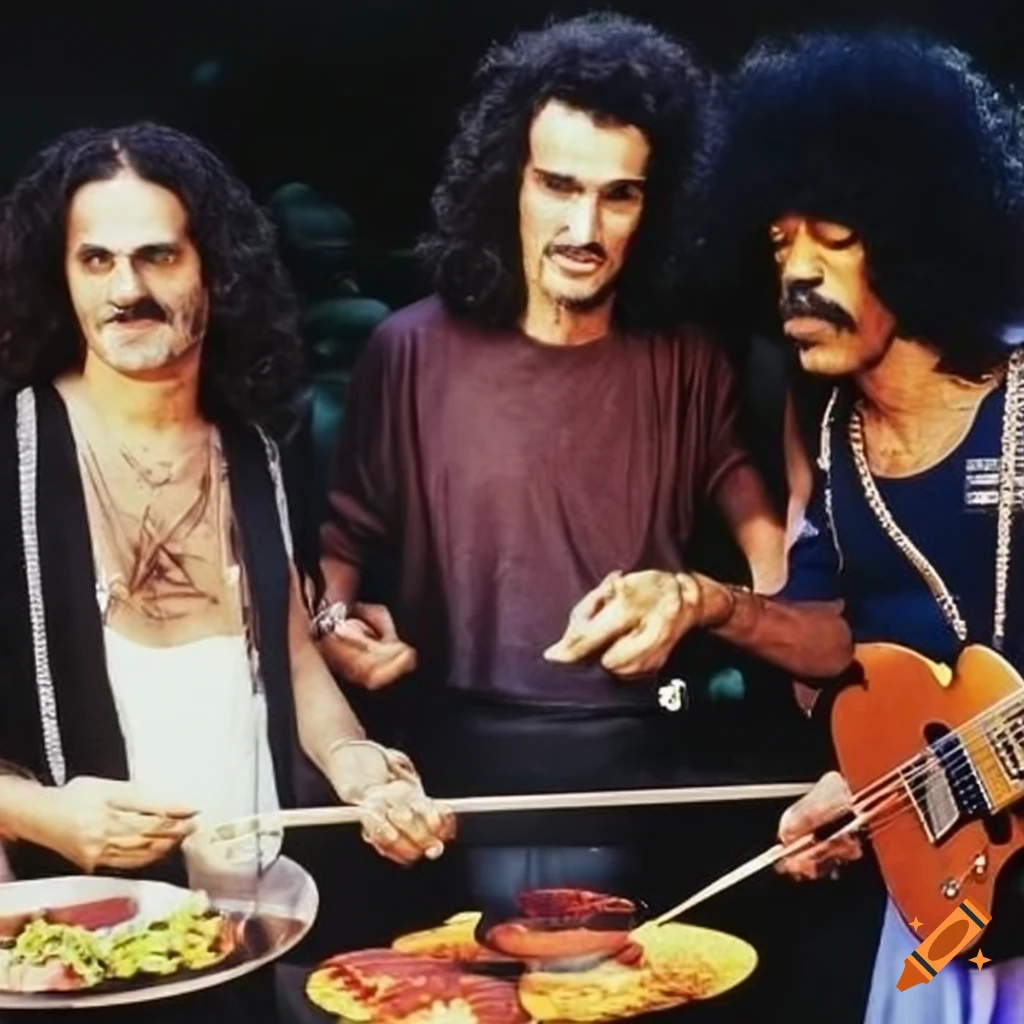 Frank Zappa, John Mayer, and Jimi Hendrix at a summer barbecue